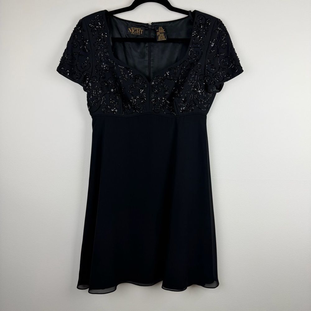 Vintage Liz Claiborne Night Black Beaded Cocktail Dress Size 8 Petite - Picture 2 of 8